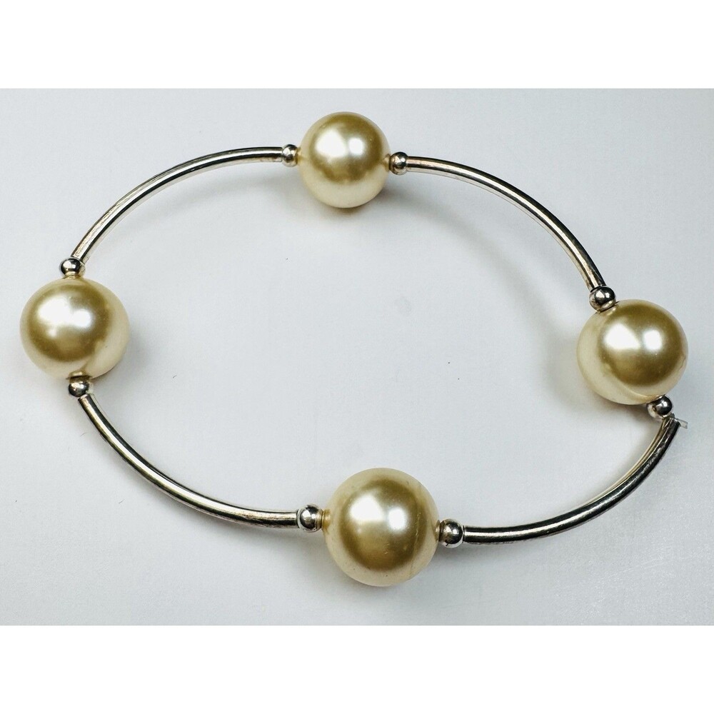 Vintage .925 Sterling Silver Faux Pearl Bracelet Classic Elegant Design